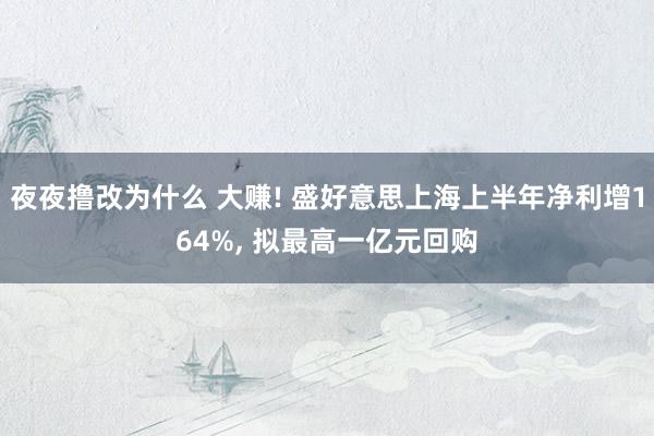 夜夜撸改为什么 大赚! 盛好意思上海上半年净利增164%, 拟最高一亿元回购