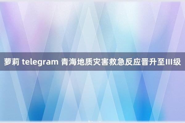 萝莉 telegram 青海地质灾害救急反应晋升至Ⅲ级